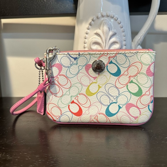 Coach Multicolor Signature C Wristlet Wallet Pink Trim - Picture 3 of 11